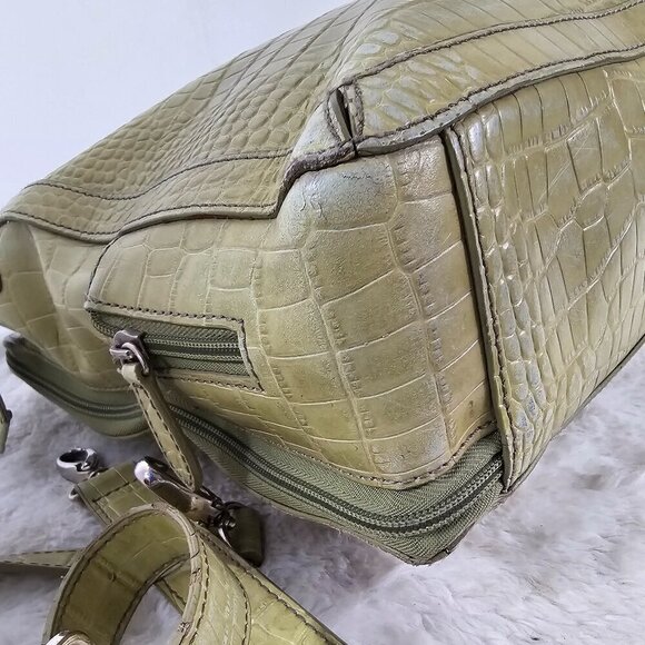 Franklin Covey Green Leather Croc Embossed Messenger Organizer Crossbody Tote - Picture 9 of 16